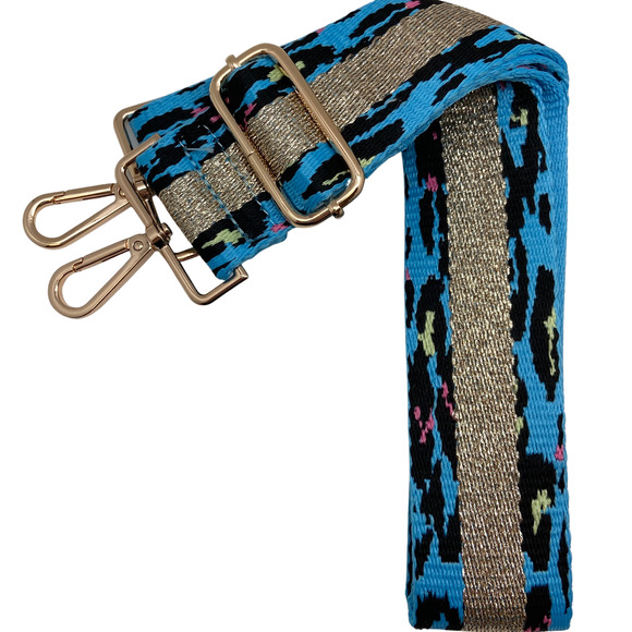 Metallic Champagne Blue Leopard Stripe Adjustable Crossbody Bag Purse Strap - Picture 1 of 3